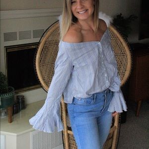 Button down off the shoulder shirt